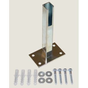 Gabiona Pfostenschuh 4x4x15 cm, galvanisch verzinkt, mit Schrauben und Dübeln für Mauersysteme.
