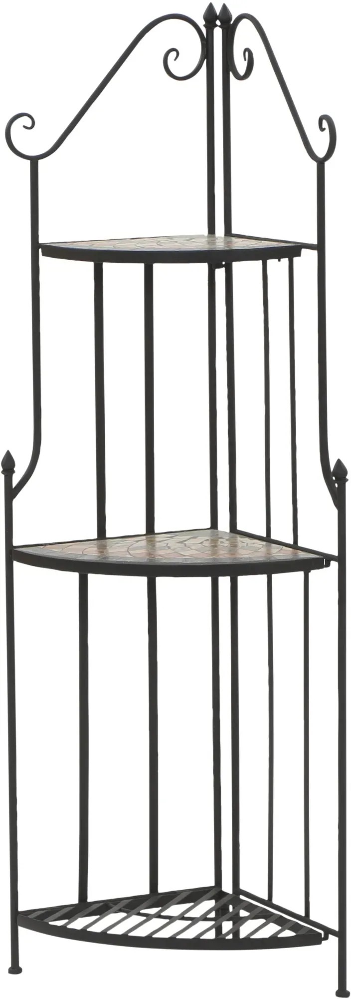 DEGAMO Eckregal Siena – 142 Cm Hoch, Metallgestell Schwarz, Keramikböden Mosaik Grau/Weiß, Indoor & Outdoor