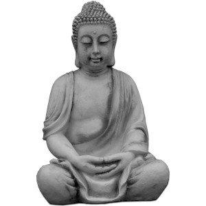 Graue Buddha Gartenfigur aus Beton, 66 cm hoch, für die Gartendekoration.