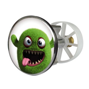 Waschbeckenstöpsel mit Monster Grausi Dekor, passend für 38-40 mm Abflüsse.