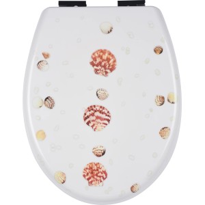 WC-Sitz Rabacal mit Muscheln, Absenkautomatik, aus Duroplast für ein maritimes Bad.