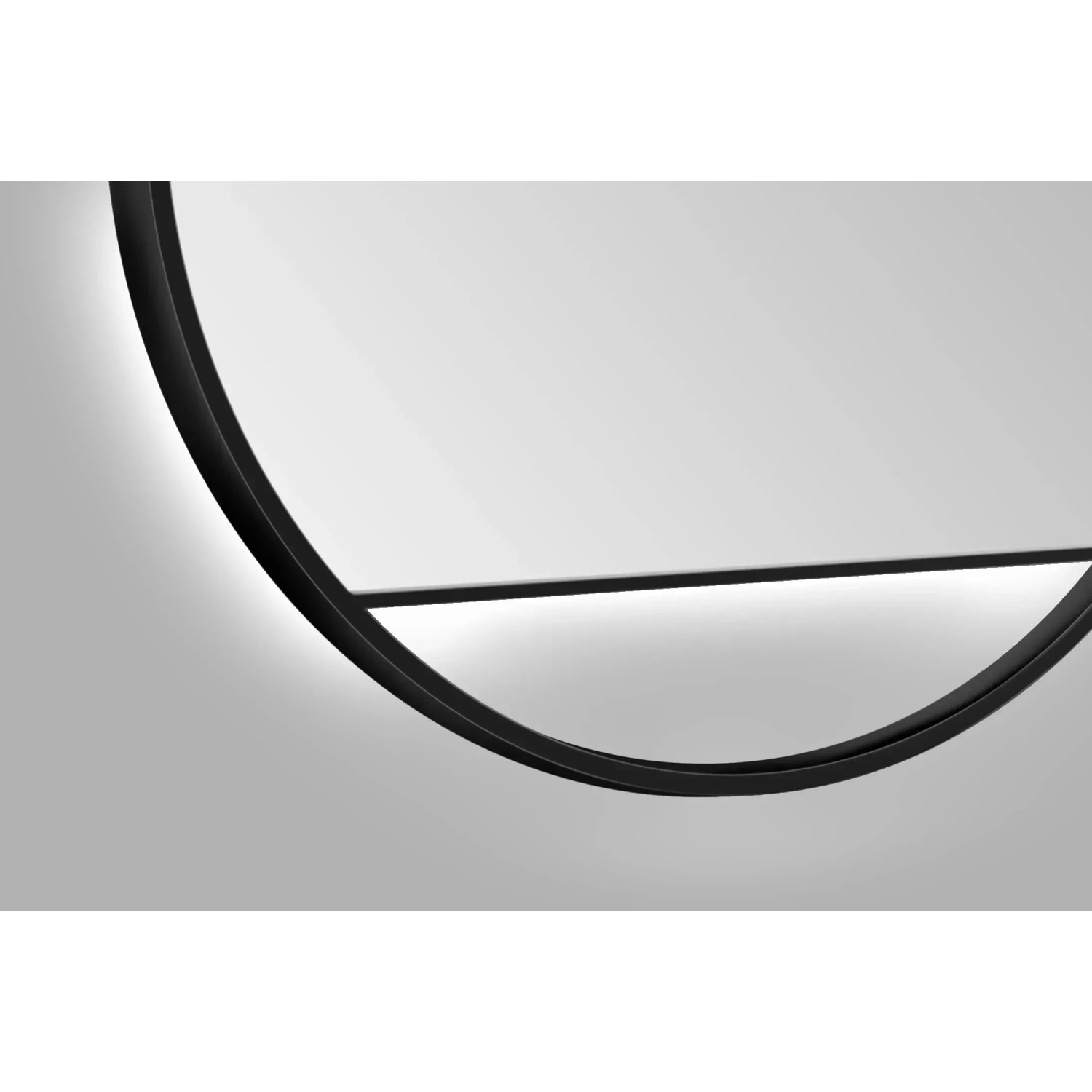 Runder DSK Design LED-Lichtspiegel Silver Cosmos, Ø 60 cm, mit schwarzem Rahmen.