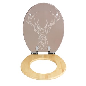 WC-Sitz Stag MDF/Bambus mit Hirsch-Motiv und Absenkautomatik.