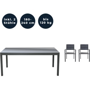 Home Deluxe Sitzgruppe Sol Madera, 2-tlg.: Gartentisch und zwei Stühle aus Aluminium, anthrazitfarben.