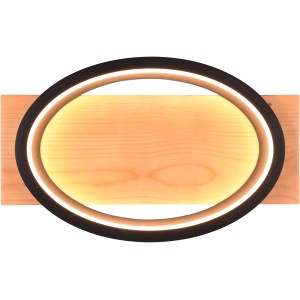 Moderne Trio LED Wandleuchte Barca, schwarz matt mit Holz, warmweißes Licht.