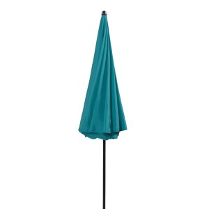 Geschlossener, petrolfarbener Doppler Balkonschirm Sunline Ø 200 cm mit Knickfunktion.