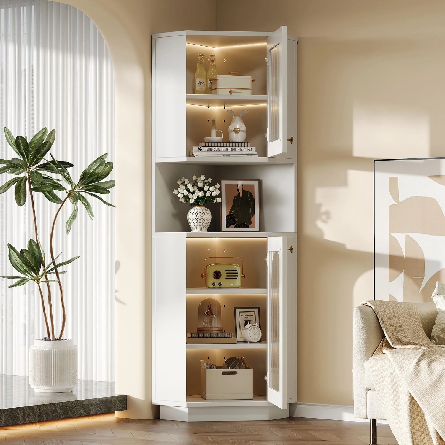 okwish Eckschrank mit Lichtleiste Verstellbare Einlegeböden 45x45x166.5cm Weiß kaufen bei OBI