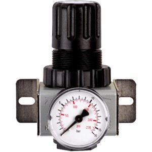 Metabo Regler R-180 1/4 Zoll mit Manometer und Wandbefestigung für Kompressoren.