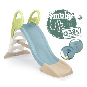 Bunte Smoby Rutsche Life GM, 150 cm lang, mit Wasseranschluss, aus recyceltem Kunststoff.
