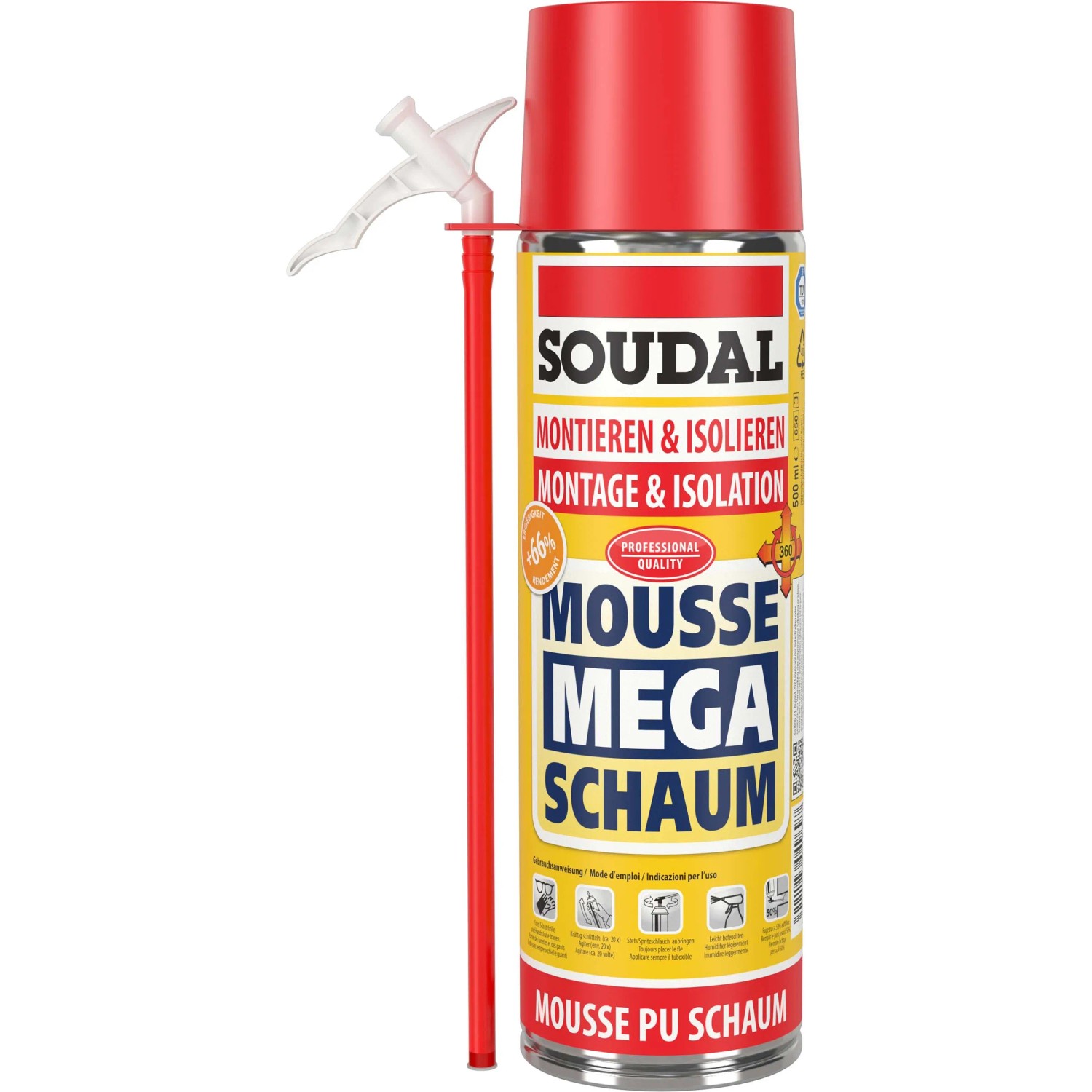 Soudal Megaschaum 500ml B2 Dose mit Applikator für PU-Schäume.