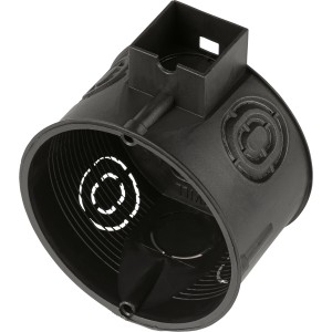 Schwarze Iso-Schalterdose (Ø 60 mm) im Detail, 25er-Pack für Unterputzmontage.