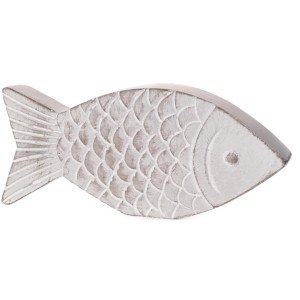 Grau-weiße Deko-Figur Fisch aus Beton, 20 cm, für maritime Gartendekoration.