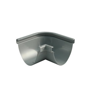 Graue Marley Duplex Dachrinnen-Ecke RG 80, 90 Grad Winkel für Kunststoff-Dachrinnen.