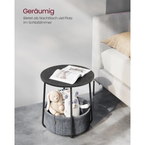 Vasagle Beistelltisch schwarz-grau mit Stoffkorb, ideal als Nachttisch mit Stauraum.