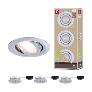 Paulmann LED Einbaustrahler 3er-Set, gebürstetes Eisen, dimmbar. Flache, schwenkbare Spots mit warmweißem Licht.