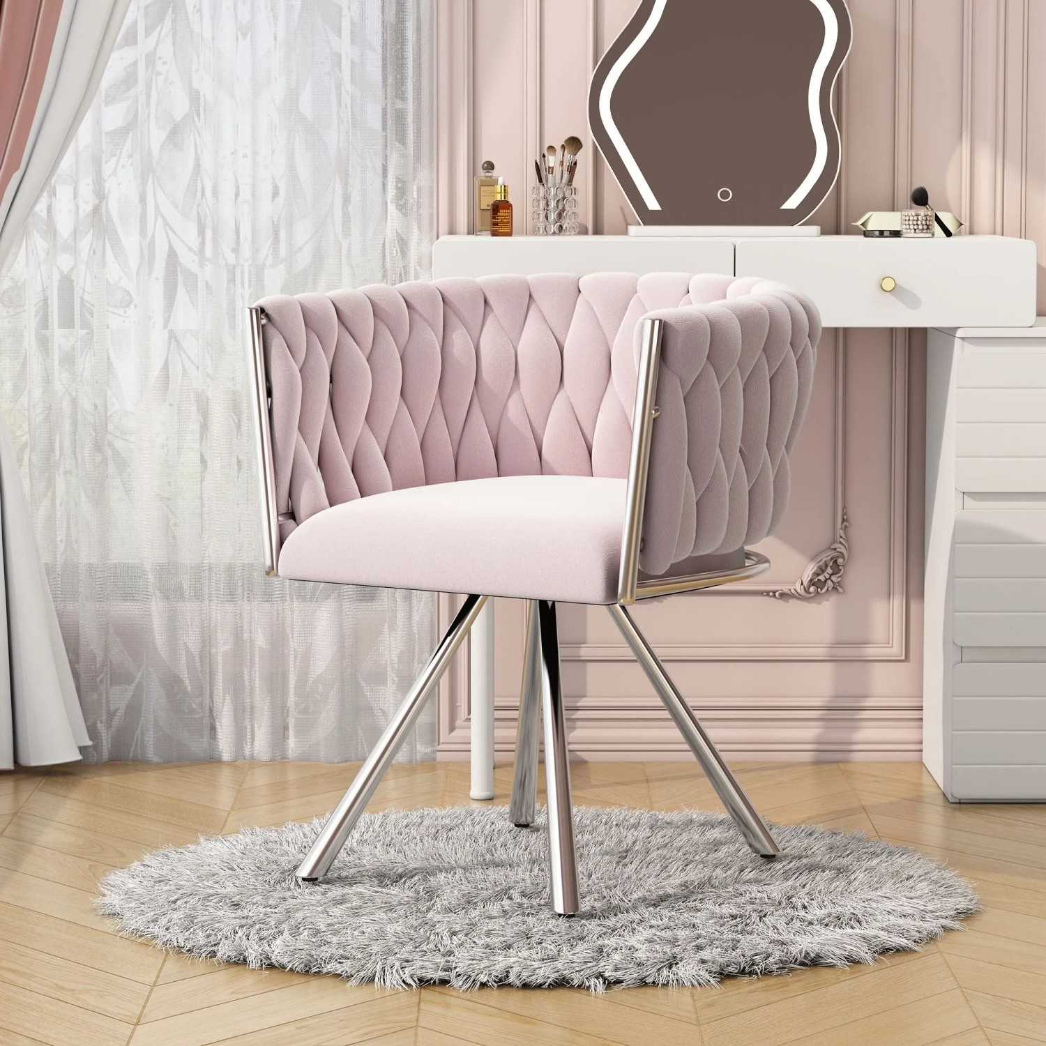 Merax Samt Schminkstuhl Drehbar mit Metallbeinen Rosa kaufen bei OBI