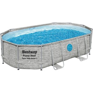 Bestway Stahlrahmenpool Set Power Steel Swim Vista 488 x 305 x 107 cm Oval Grau