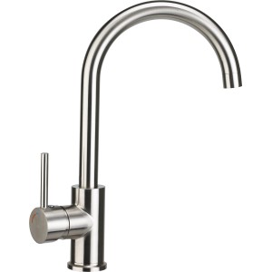 baliv Küchenarmatur KI-1832 aus Edelstahl, Einhebelmischer mit hohem, gebogenem Auslauf.