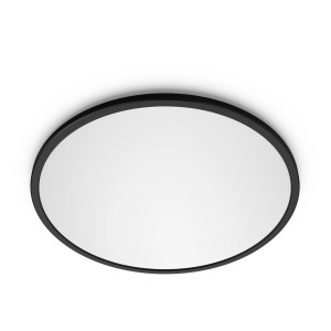 Schwarze, runde Philips LED-Deckenleuchte Superslim SceneSwitch, 15W, mit weißem Diffusor.