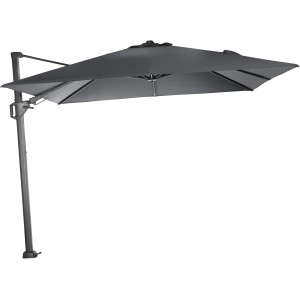 Quadratischer, anthrazitfarbener Siena Garden Ampelschirm 300x300 cm mit Dreh- und Neigefunktion.