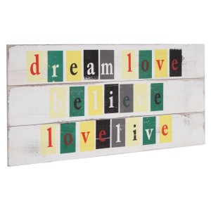MCW Wandschild mit Haken, Shabby-Look, Aufschrift Dream Love Believe Live.
