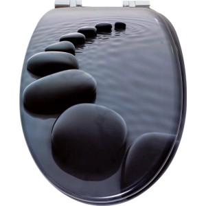 baliv WC-Sitz Comala II, grauer Toilettendeckel mit Steinmotiv und Absenkautomatik.