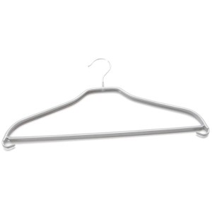 Silberne Kleiderbügel aus Metall mit Steg und Rockhaken, 2er-Set für textile Aufbewahrung.