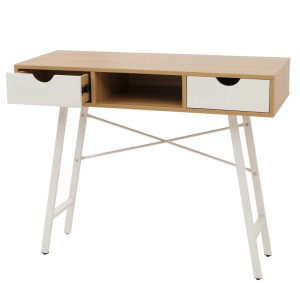 MCW Konsolentisch E92 mit 3D-Struktur, 100x40 cm, naturbraun/weiß, mit Schubladen und Ablagefach.