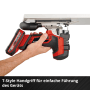 Einhell Akku-Stichsäge TP-JST 18/135 Li BL Solo in Nutzung unter Werkstück.
