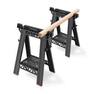 Kistenberg Werkstattböcke TECH STAND KTSS8060, 2er-Set, mit Holzbrett, ideal für Werkstatt und Baustelle.