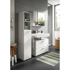 Hochschrank, 30x150x30 cm, grau-weiße Badmöbel für moderne Badezimmer.