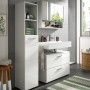 Hochschrank, 30x150x30 cm, grau-weiße Badmöbel für moderne Badezimmer.