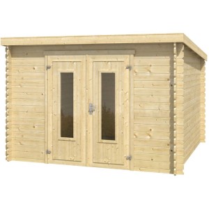 Lasita Holz-Gartenhaus Sacramento, naturbelassen, mit Doppeltür und Fenstern.