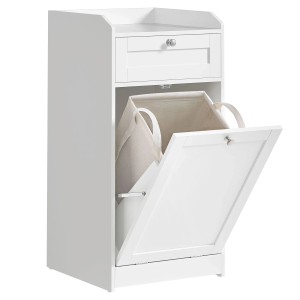Songmics Badezimmerschrank Siren mit Wäschesammler und Schublade Weiß