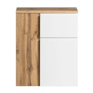 Held Möbel Unterschrank Ancona, 65 cm, matt Weiß und Wotaneiche Dekor für Badmöbel.