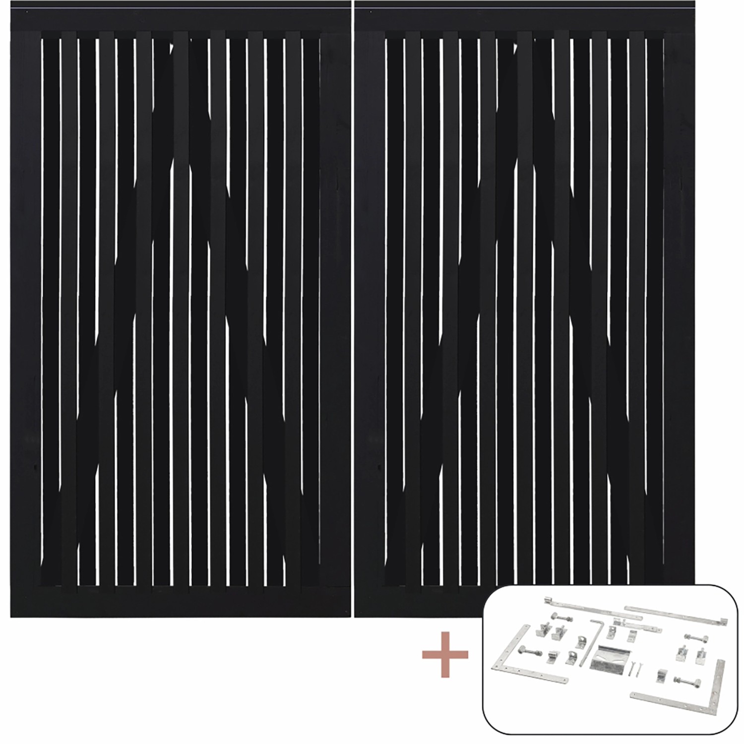 Doppeltor Nagano aus Nadelholz, schwarz, 200x180 cm, inkl. Beschläge für Gartentore.