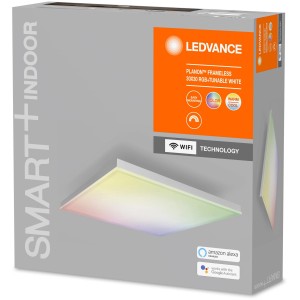 Verpackung der Ledvance Smart+ WiFi Deckenleuchte Planon 30x30 cm mit Farbwechsel.