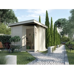 Weka Holz-Gartenhaus Angolo A mit Flachdach, naturbelassen, 209x205 cm im Garten.