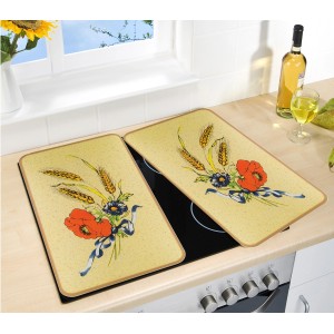 Wenko Herdabdeckplatten 2er Set Kornblumen, Universalabdeckung für Ceran- und Elektroherde mit Blumenmotiv.