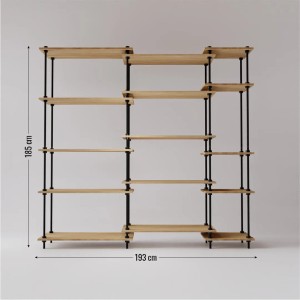 Ar Shelving Deco Set Regal, 185x193x35 cm, mit Holzregalböden und schwarzem Stahlgestell.