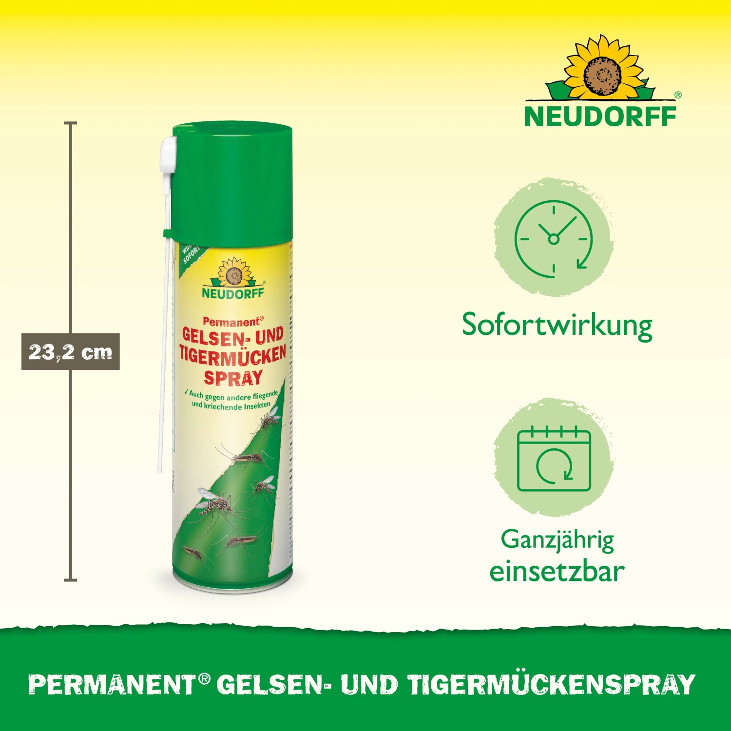 Neudorff Gelsen- und Tigermückenspray Permanent, grüne 500ml Sprühflasche, 23,2 cm, mit Sofortwirkung gegen Mücken.