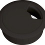 Schwarze Kabeldurchlassdose, 60 mm Durchmesser, für Kabelkanäle am Schreibtisch.