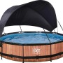EXIT Wood Pool, braun, Ø 360 cm mit Sonnensegel und Filterpumpe.