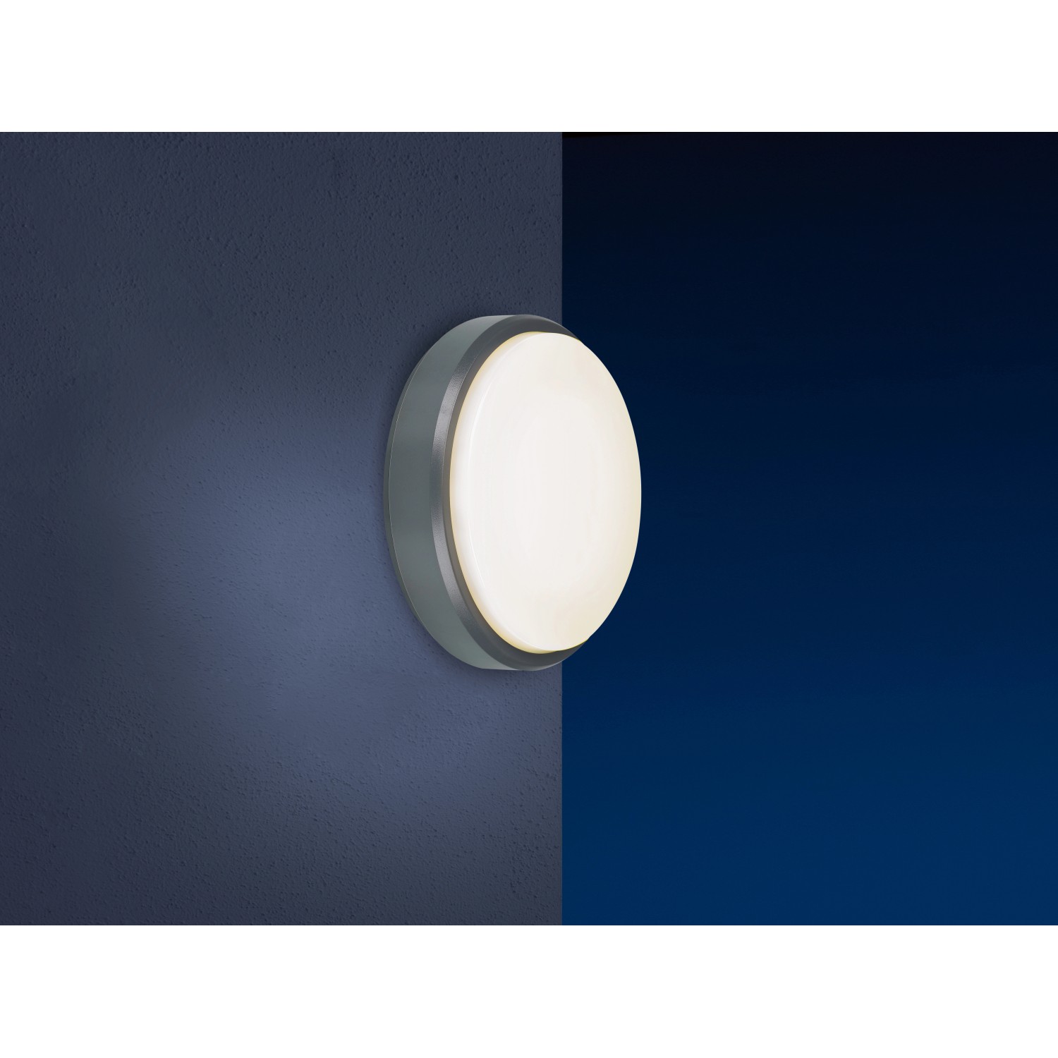 Anthrazitfarbene LED-Rundleuchte (18 W) für Keller, Flur oder Wohnraum.