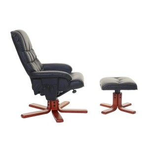 Schwarzer MCW Relaxsessel E30 mit Hocker aus Kunstleder, drehbar und neigbar.