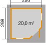 Grundriss Weka Holz-Gartenhaus: 298x298 cm, 20 m³ Volumen. Ideal für Garten & Freizeit.
