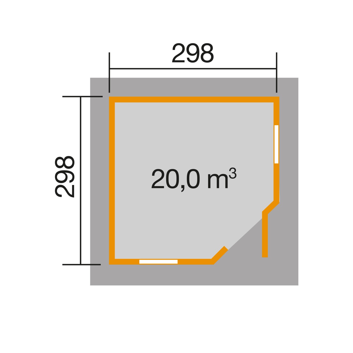 Grundriss Weka Holz-Gartenhaus: 298x298 cm, 20 m³ Volumen. Ideal für Garten & Freizeit.