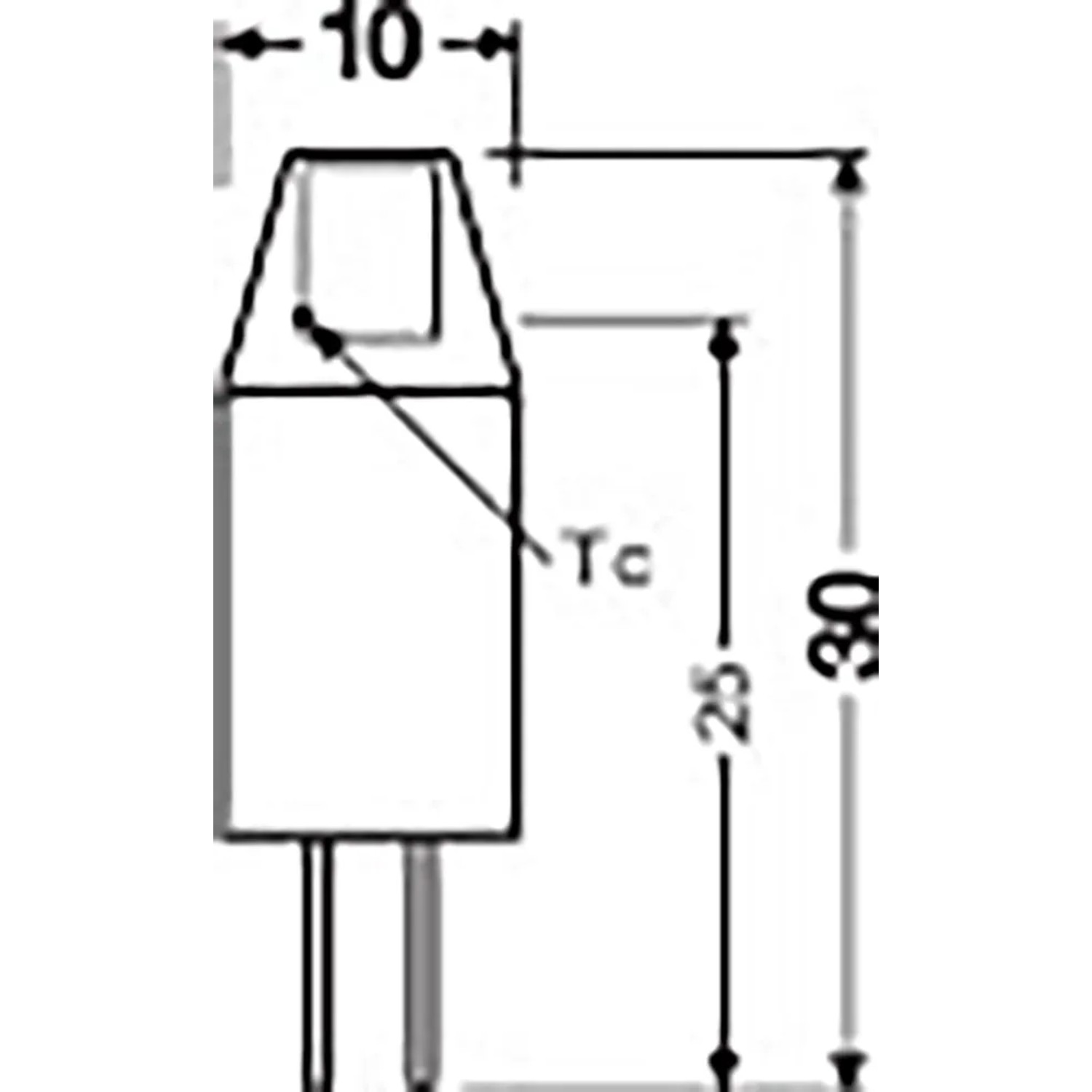 Technische Zeichnung Osram LED-Leuchtmittel G4, 1W, Warmweiß, Maße 3 x 1 cm.