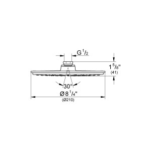Technische Zeichnung: Grohe Rainshower Cosmopolitan 210 Kopfbrause, Maße und Anschlüsse.