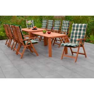 Merxx La Plata Gartenmöbel-Set, 21-teilig mit 10 Klappsesseln, Auflagen und ausziehbarem Gartentisch.